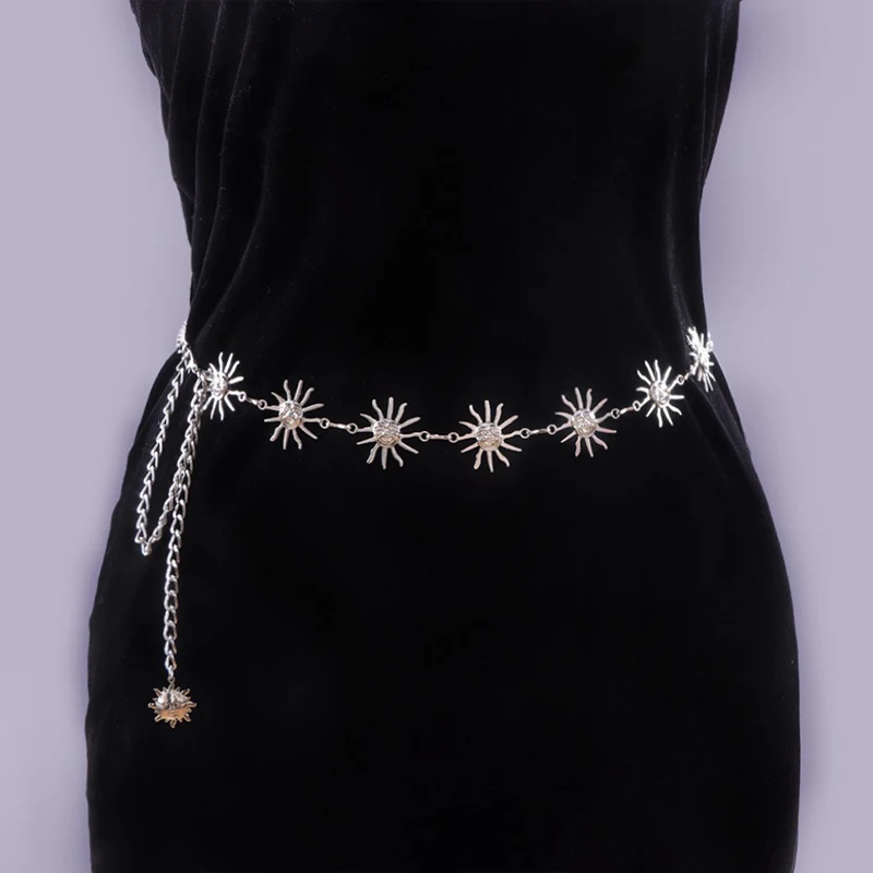 خمر يبتسم الشمس حزام قابل للضبط المعادن البطن الخصر سلسلة للنساء الفتيات الهيب هوب فستان حزام الجسم سلسلة الهدايا #4