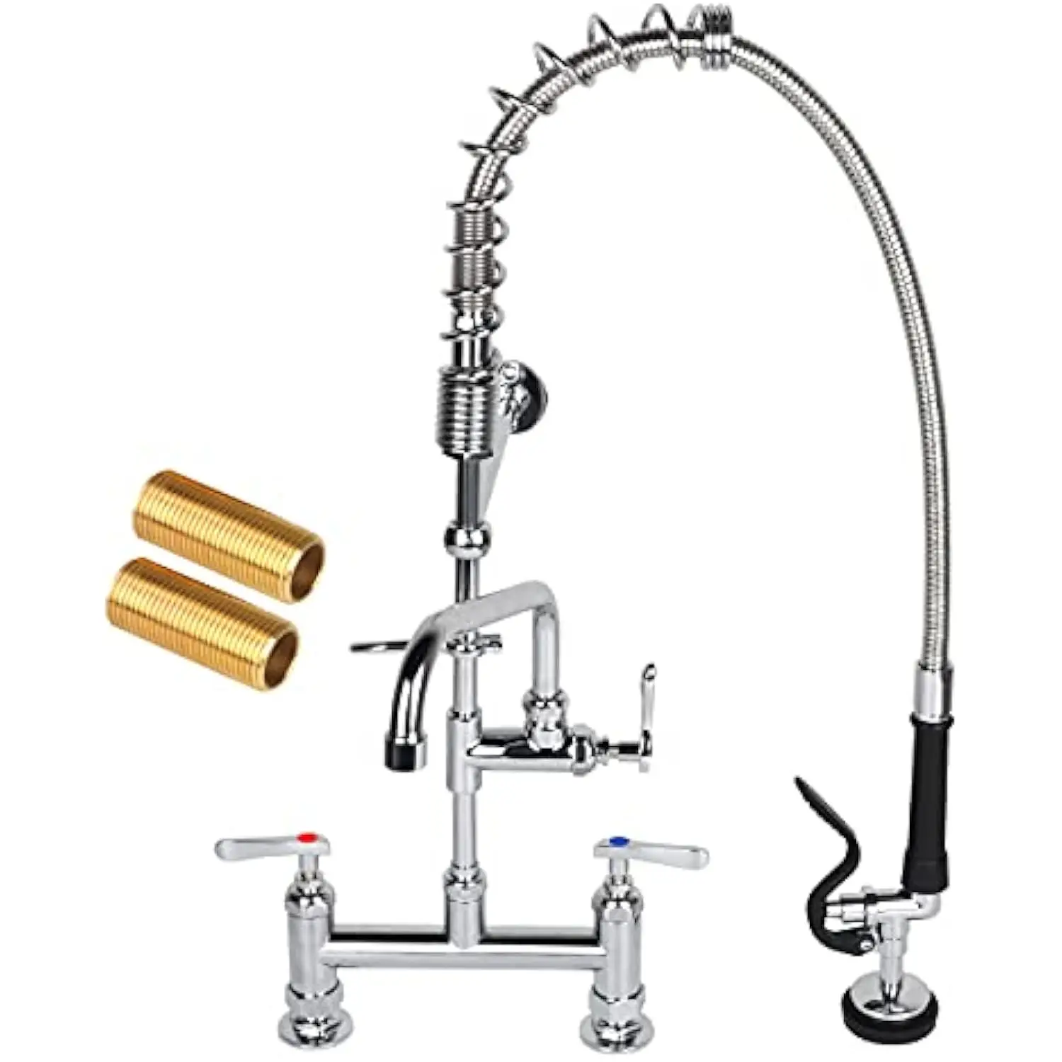 

Commercial Sink Faucet with Flexible Pre-Rinse Pull down Sprayer Adjustable Center 27'' Height with 12'' Add-On Swivel Spout De