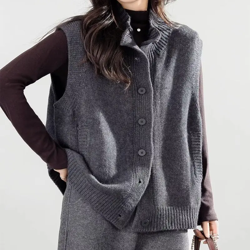 

Versatile Pullover Sweater New Autumn and Winter Loose Vest Half Turtleneck Knitted Vest