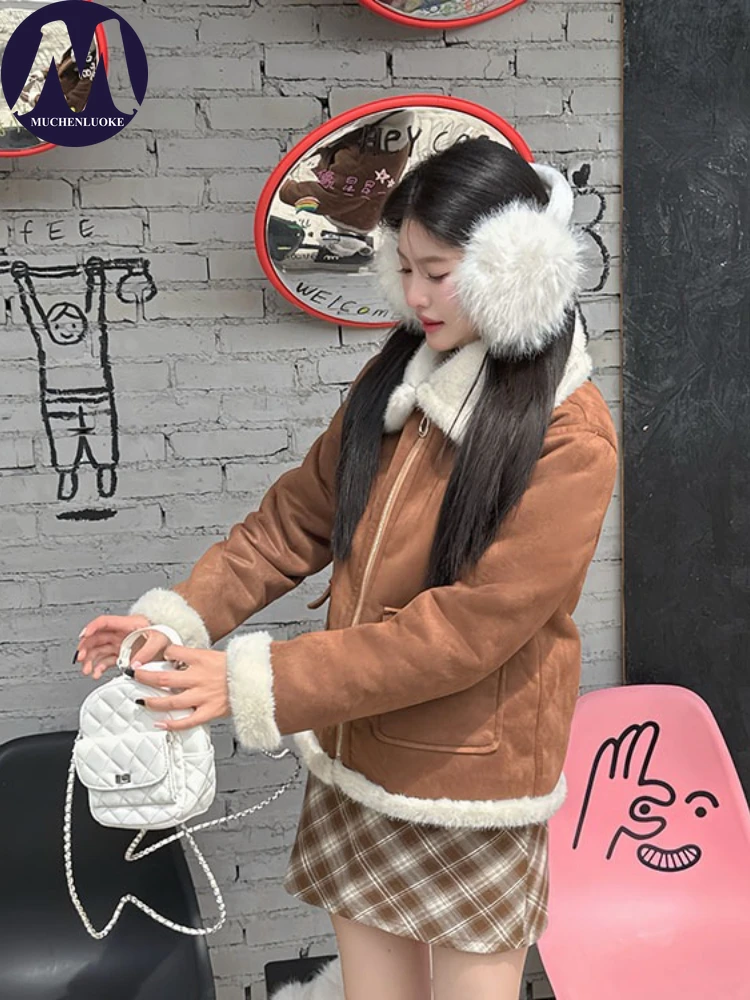 Damski płaszcz futrzany jesienno-zimowy imitacja futra norek kołnierz z futra krótka kurtka moda koreańska luźny krój pogrubiony ciepły płaszcz
