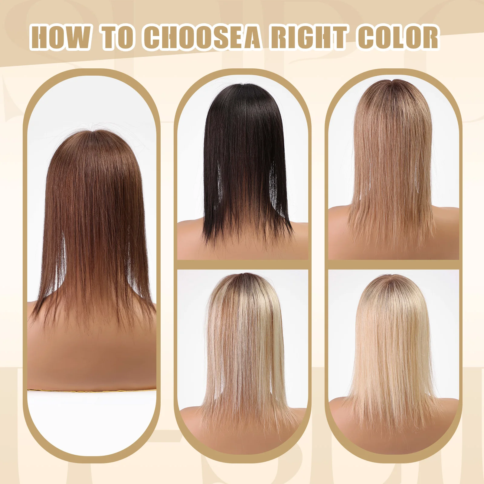 Rambut Palsu Cokelat Tua 100% Remy Human Hair Topper Belahan Tengah untuk Wanita Rambut Rontok Basis Sutra Lace 3 Jepit Rambut di Atas Kepala