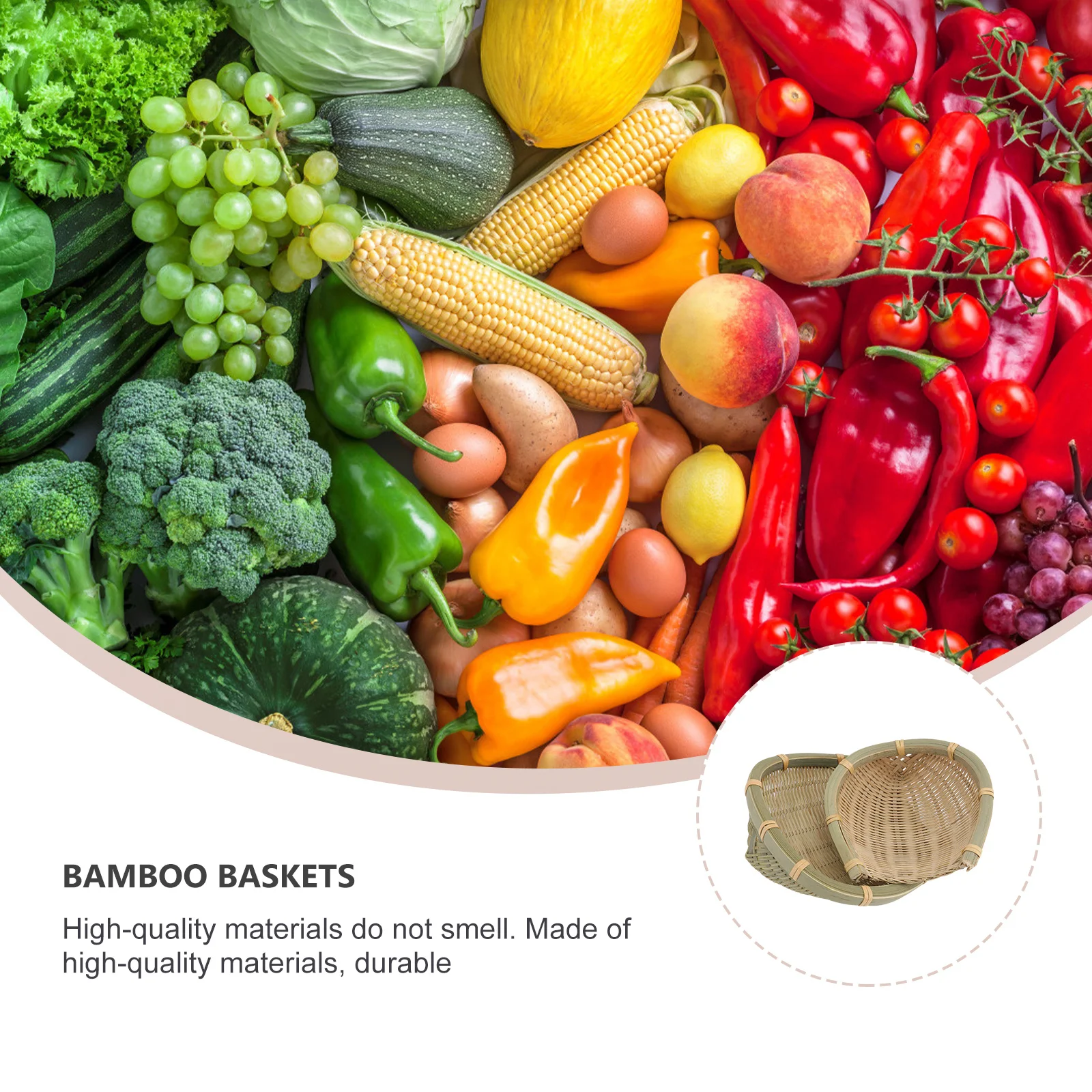 

2pcs Bamboo Woven Basket Handmade Kitchen Fruit Vegetable Holder Storage Organizer Eco-Friendly Household Container Simple