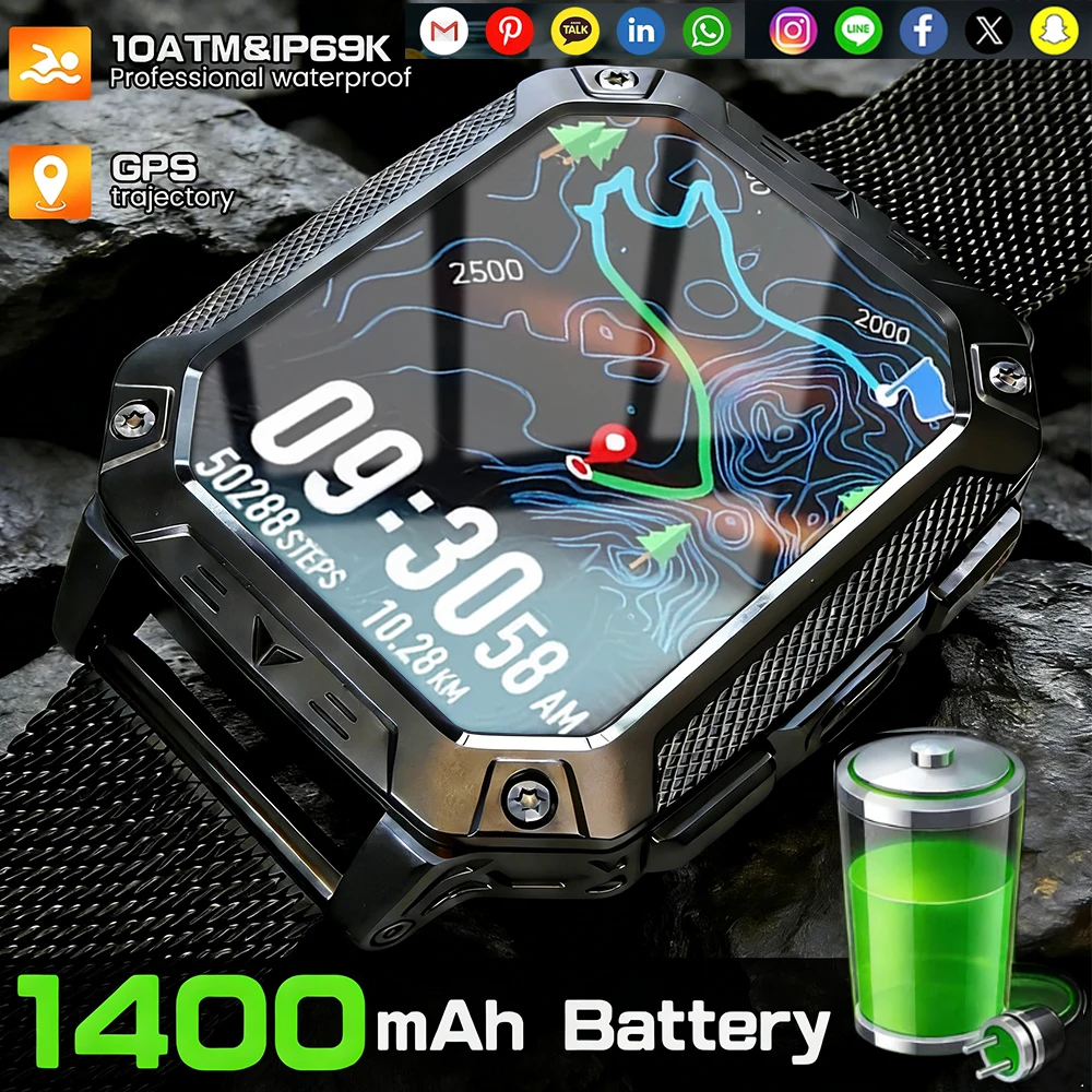 

Новые смарт-часы T-Rex 3 с аккумулятором 1400 мАч, GPS, фонариком, водонепроницаемостью 10ATM, Bluetooth-звонками и AMOLED-экраном для мужчин, для активного отдыха и спорта (модель 2026 года)