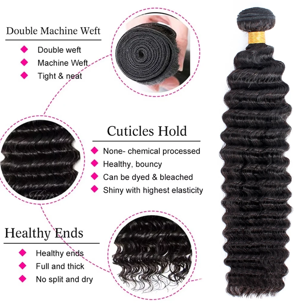 Fasci di capelli umani sciolti a onda profonda con chiusura trasparente 4x4 chiusura 13X4 tessuto frontale dei capelli umani Tissage 3/4 pacchi ricci