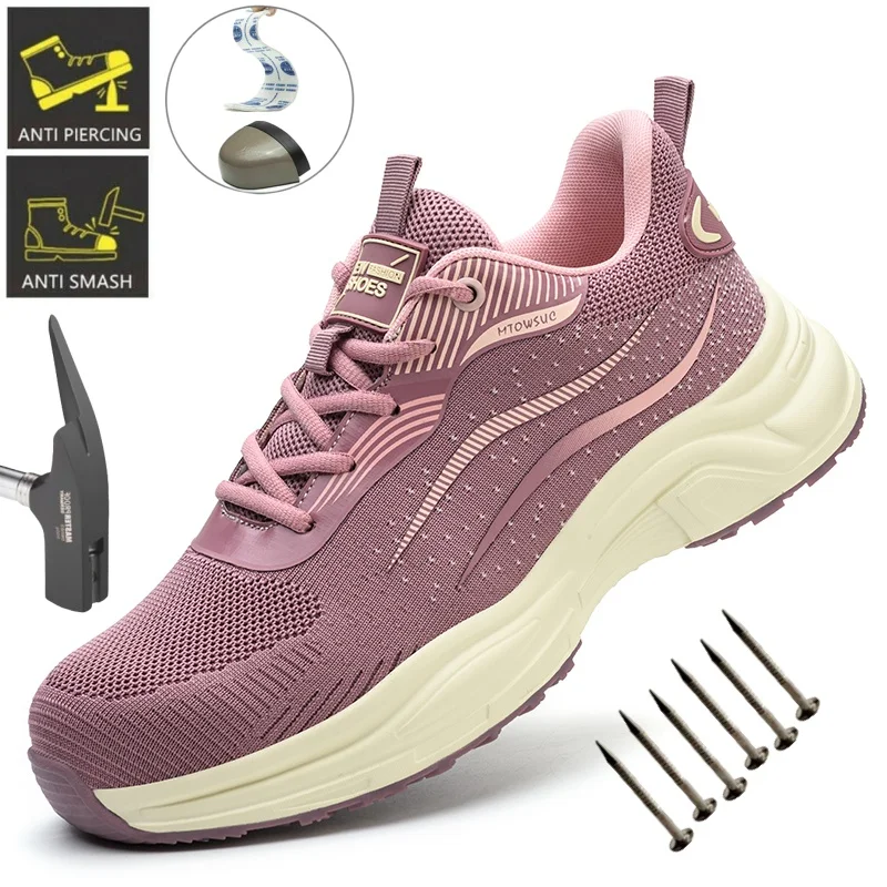 Work Safety Shoes For Women Lightweight Protective Ladies Work Sneakers Shoes Breathable Shoes Anti-Puncture Work Shoes