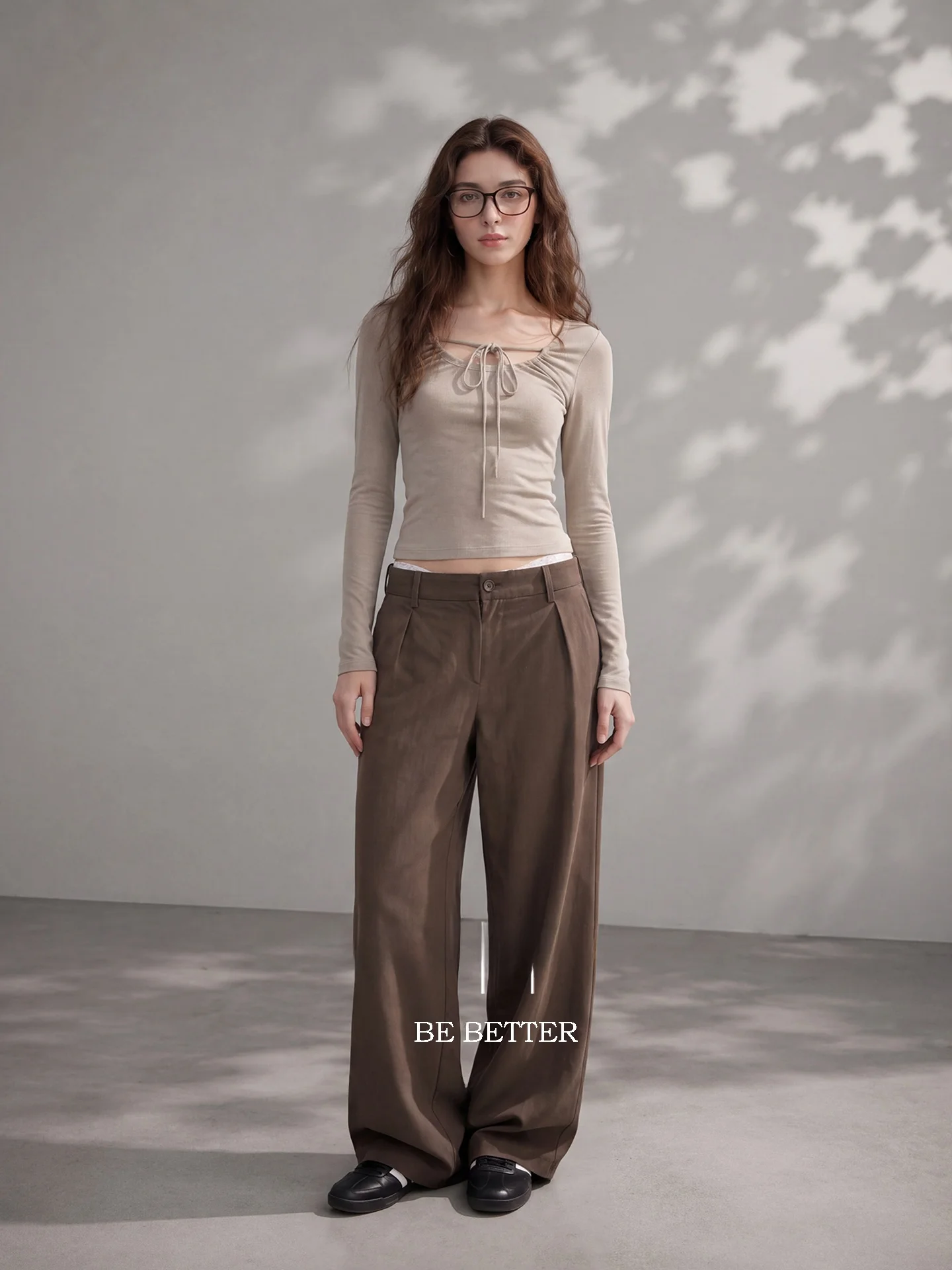 HUAAPPUW Pure Color Long Sleeve Drawstring T-Shirt Silk Versatile Commute Office Light Weight Autumn Season Ladies Top
