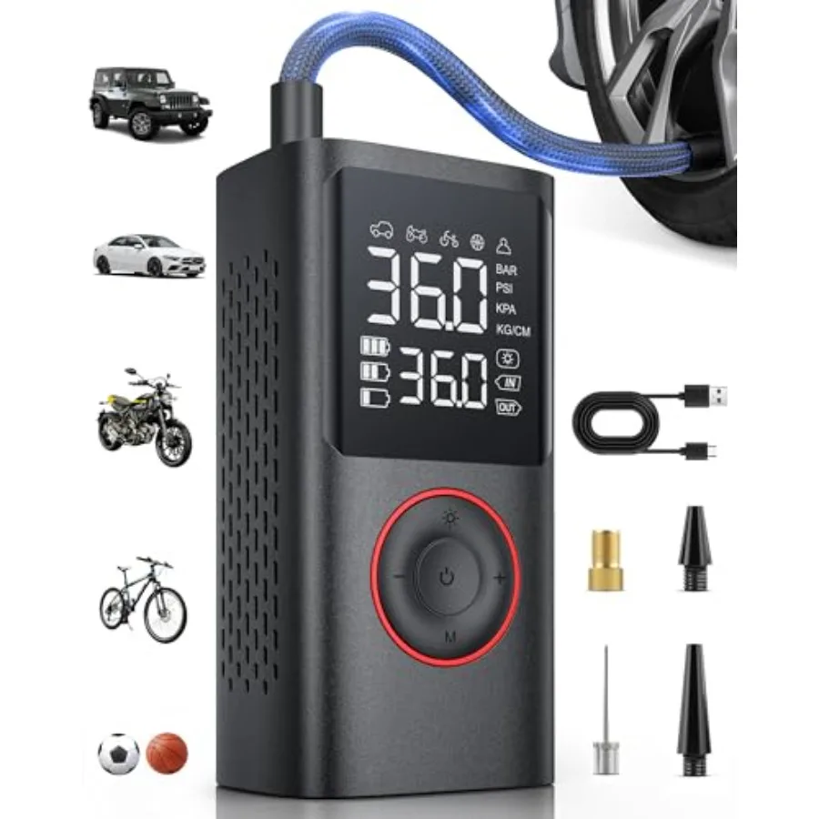 

Tire Inflator Portable Air Compressor, 150 PSI Cordless Bike Pump, Air Pump for Auto, Motorcycle, Bicycle, Balls with Pressure