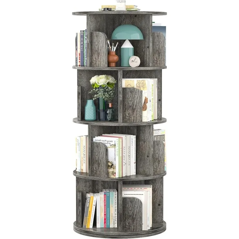 Aheaplus Rotating Bookshelf, 360 Display Corner Bookshelf for Small Space, 4 Tier Floor Standing Bookcase Storage Rack