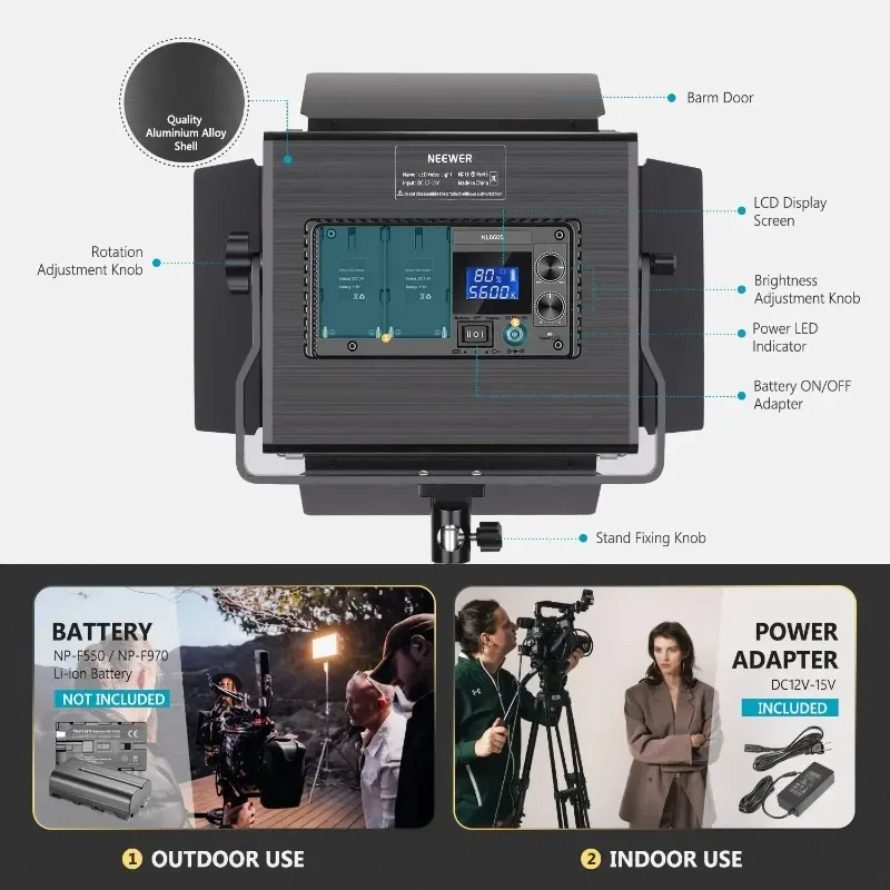 Neewer Upgrade660 Luz de vídeo LED panel LED de doble color ajustable con pantalla LCD, adecuado para estudios YouTubeVideo