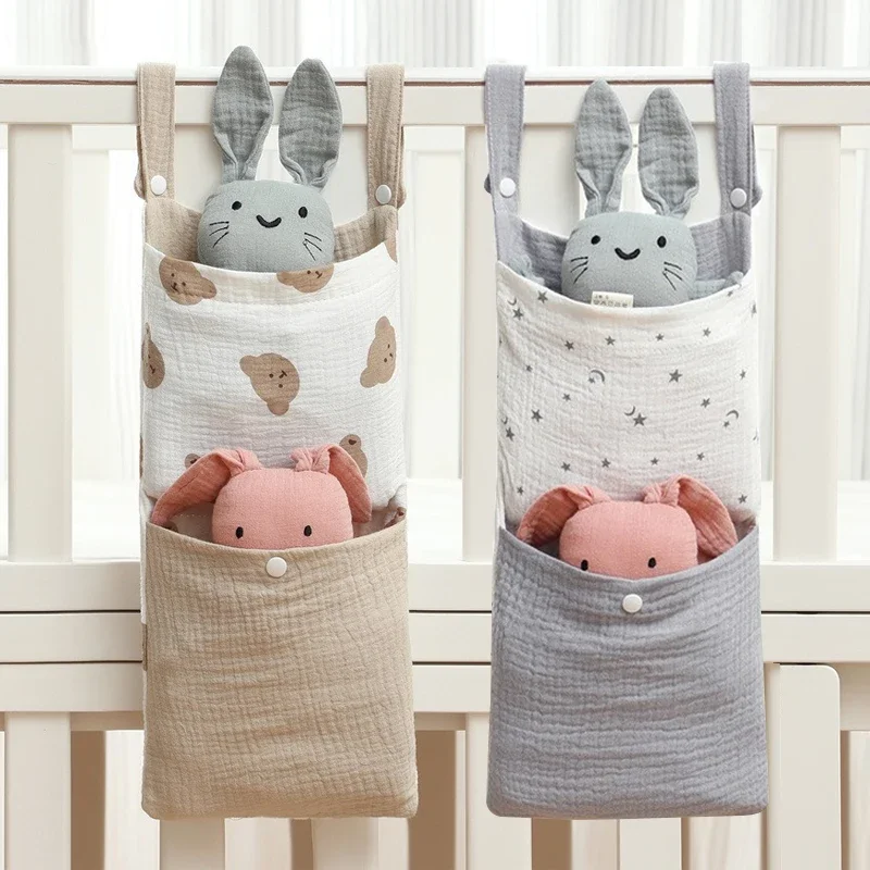 Baby Bed Hanging Storage Bags Cotton Newborn Crib Organizer Toy Diaper Pocket for Crib Bedding Set Accessories Nappy Store Bags