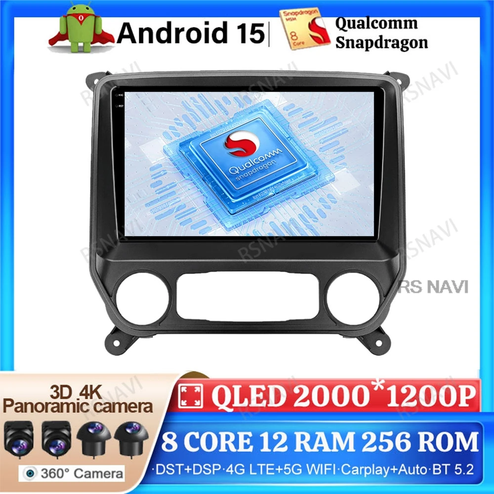 

Android 15 Car Radio For Chevrolet Silverado GMC Sierra 2014-2018 DSP Navigation 4G LTE Multimedia Qualcomm DVD Autoradio GPS BT