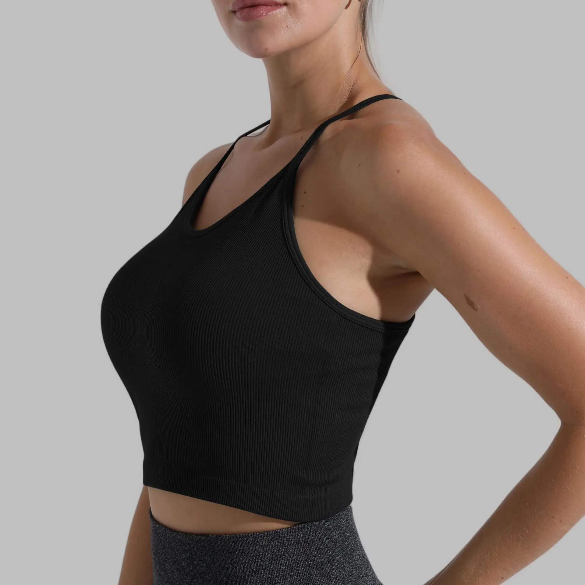 

New Seamless Skinny Yoga Vest Shockproof High Intensity Fitness Running Sports Bra Cross Back