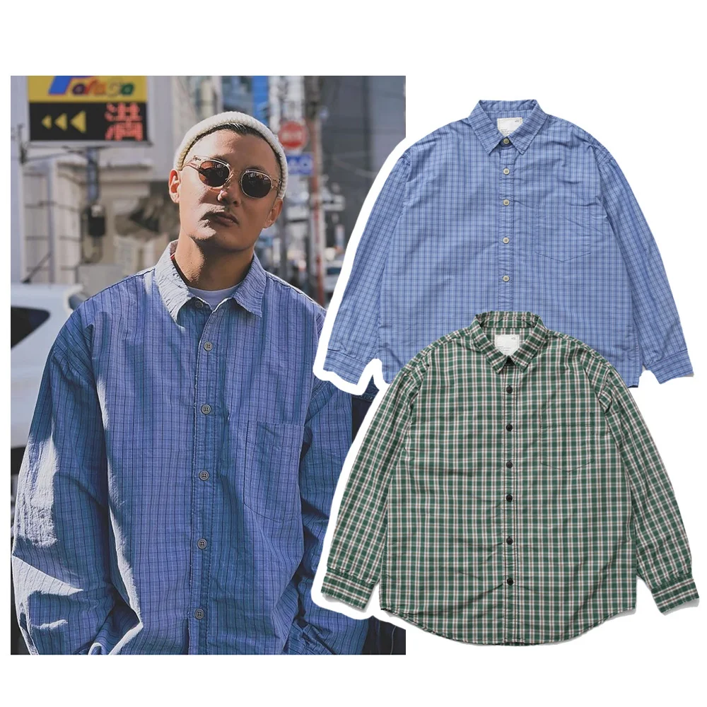 

Рубашка из стираного хлопка с длинным рукавом, дышащая, из чистого хлопка, в рабочем стиле, повседневная, в клетку, мужская, свободного кроя, для повседневной носки