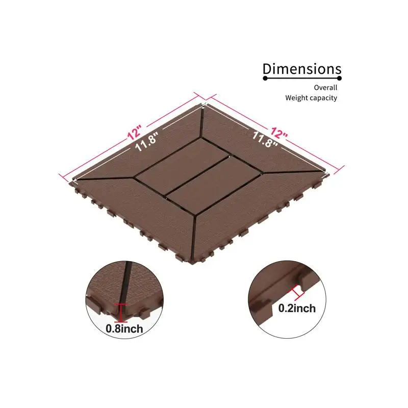 Piastrelle per ponte ad incastro fai-da-te facili da pulire, pavimenti per patio da 11,8"x11,8", 44 pezzi, perfette per spazi all'aperto