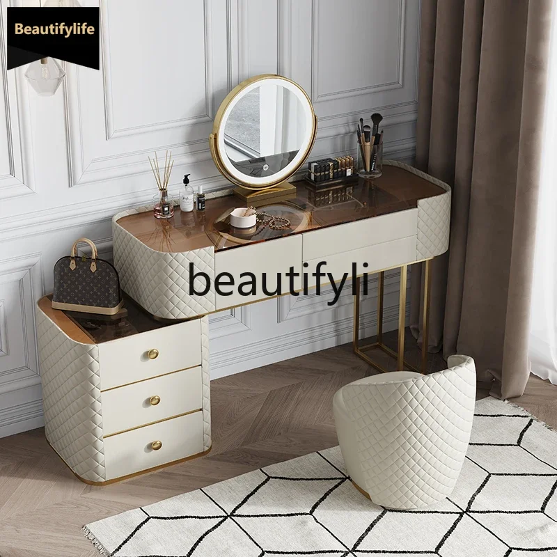 

FG10Light luxury tempered glass solid wood dresser simple log modern bedroom makeup table small apartment