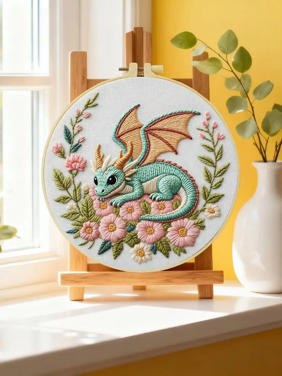 1 Stück 20X20CM/15X15CM 7,87/6,3 Zoll Drachen-Stickerei-Starter-Kit DIY-Kit DIY-Stickerei-Set für Anfänger – Detail 6