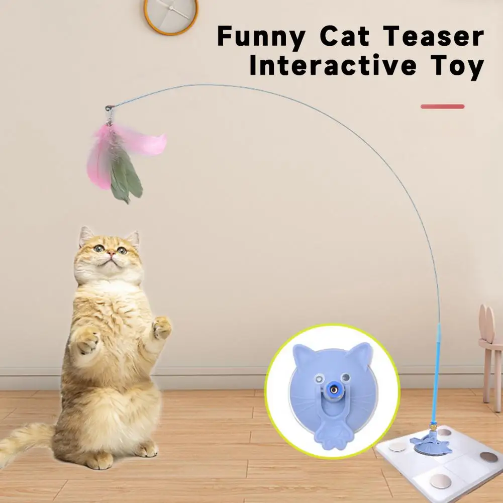 Funny Cat Teaser Toy Hand-held Cat Feather Toy Fluffy Feather Cat Toy with Detachable Teaser Wand Sucker for Endless for Happy