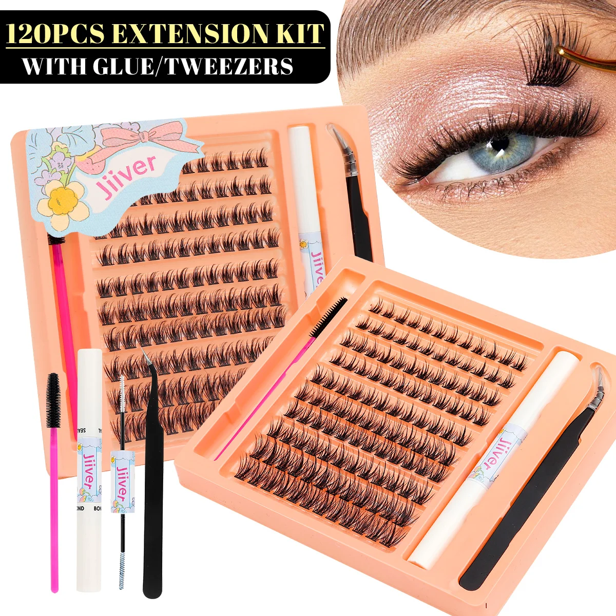 Diy Lash Extension Kit,Cluster Eyelash Extension Kit,Individual Lashes Kit,Lash Bond and Seal,Lash Glue and Lash Applicator