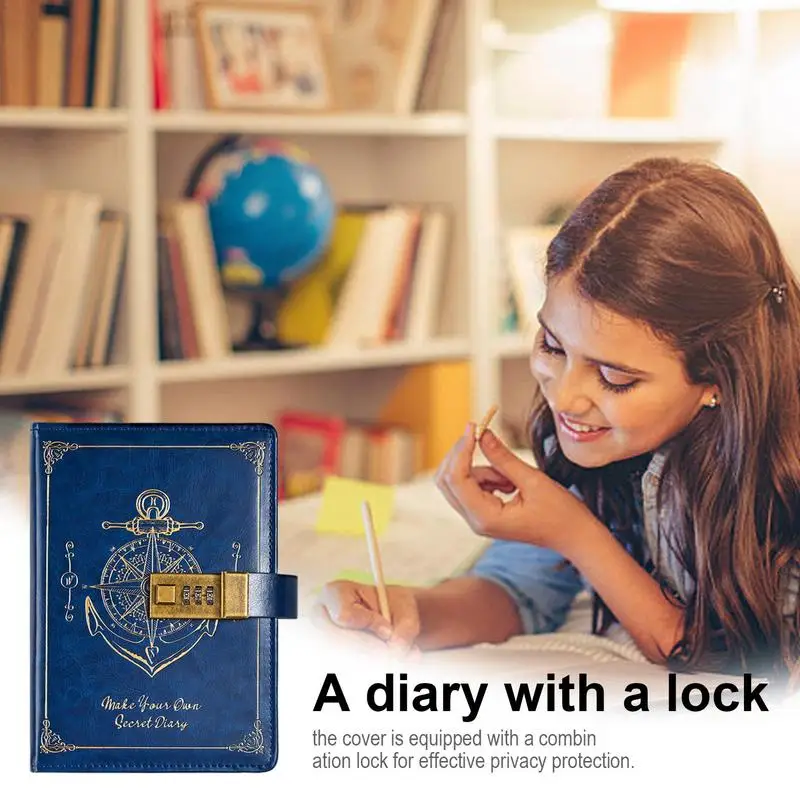 Notebook With Lock Vintage Notebook PU Leather Bound Journal Password Journal Waterproof Travel Planner Journal Lockable Diary