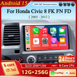 For Honda Civic 8 FK FN FD 2005 - 2012 Android 15 2K QLED Android Car Radio Multimedia Video Player GPS Stereo CarPlay Head Unit