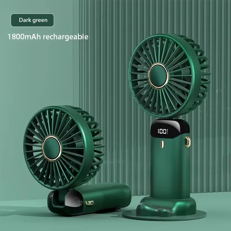 Handheld-Mini-Ventilator, faltbar, tragbar, zum Aufhängen am Hals, 5 Geschwindigkeiten, wiederaufladbarer USB-Ventilator mit Telefonständer und Bildschirm, 1800 mAh