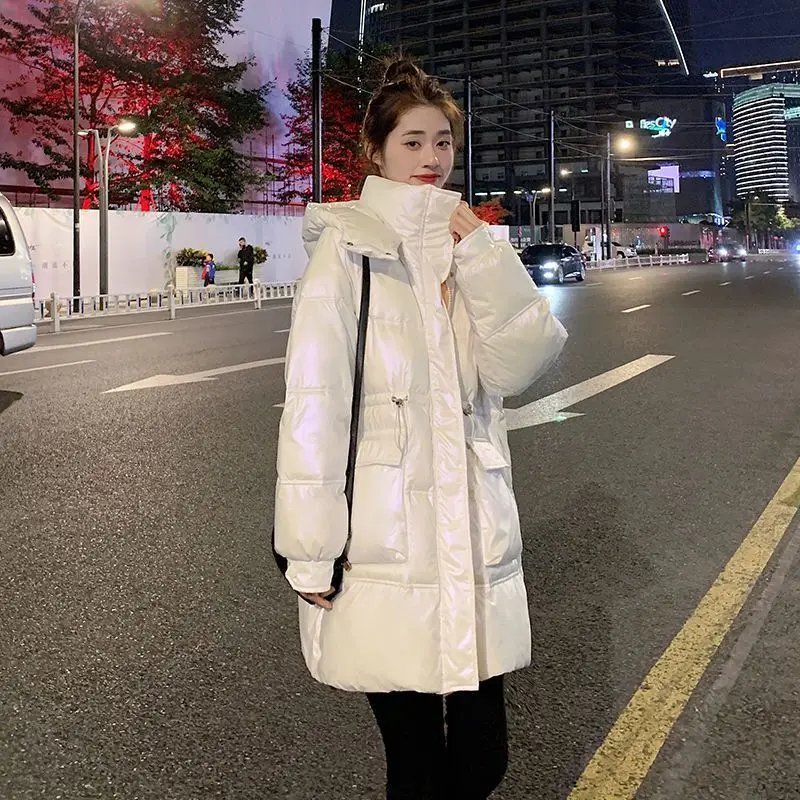 

2023 New Women Down Cotton Coat Winter Jacket Female Thicken Color Matching Parkas Medium Style Outwear Loose Billy Overcoat