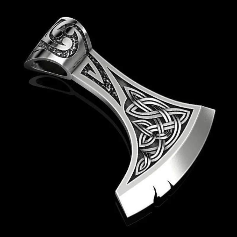 Gold and Silver High Quality Zinc Alloy Viking Norse Odin Hammer Axe Men\'s Necklace Pendant Viking Amulet Jewelry Leather Chain