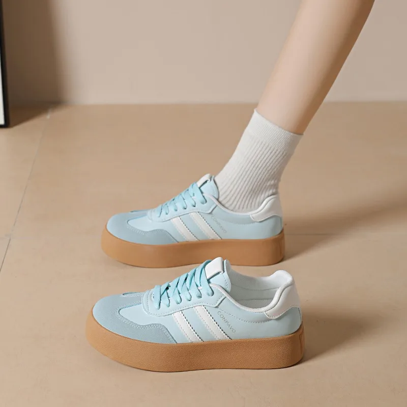 Spring and Autumn Women's Comfortable Color Blocking Mid Heel Sneakers New Women Casual Fashion Shallow Mouth Vulcanized Shoes
