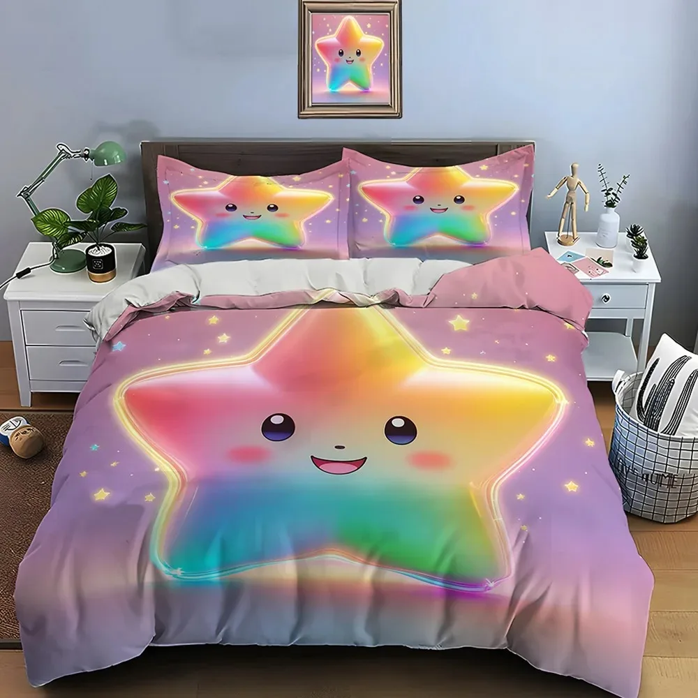 

Bedding Set Star Print Duvet Set 200x200cm, Single Double Bed Cover Pillowcase Bedroom Decoration Gifts for Kids