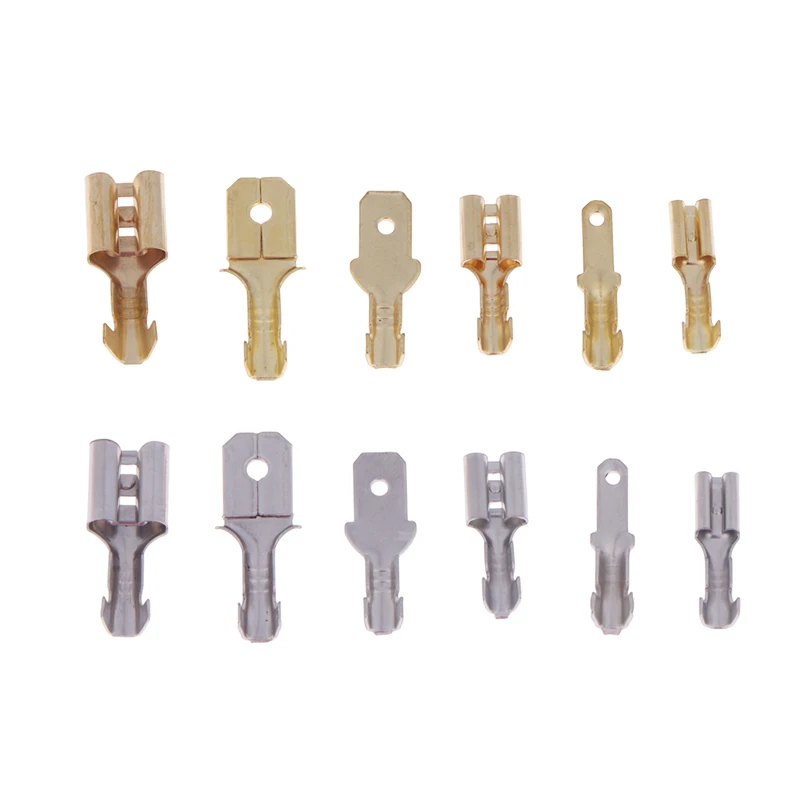Boxed 2.8/4.8/6.3mm Spade Crimp Terminals Male Female Wire Connector Electrical Terminals Assorted Kit Lightweight Gold/Sliver