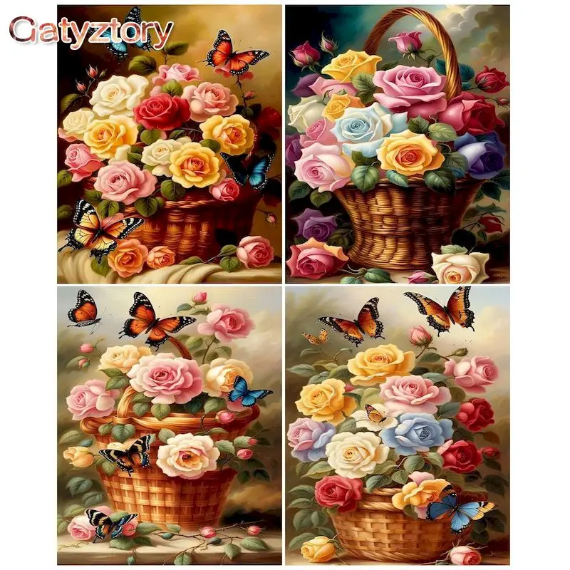 

GATYZTORY Modern Painting By Numbers Paint Kit Flower Basket Pictures By Numbers Decorative Painting For Adults Gift Handpainted