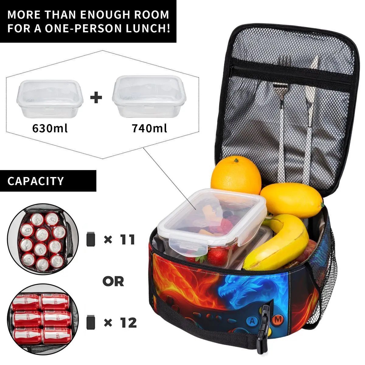 Game Controller Funny Lunch Bag For Girls Designer Lunch Box Vintage Outdoor Picnic Cooler Bag Portable Insulated Oxford Thermal