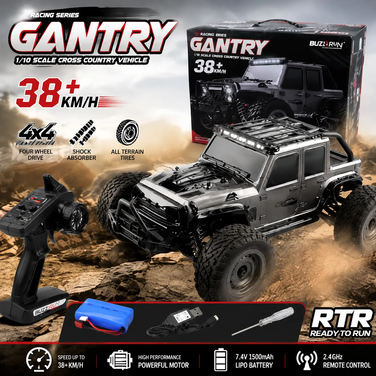 Suchiyu Gantry 1:16 Scale 4WD RC Car 38KM/H High‑Speed Off‑Road Rock Crawler All‑Terrain Racing Vehicle For Adult Hobby