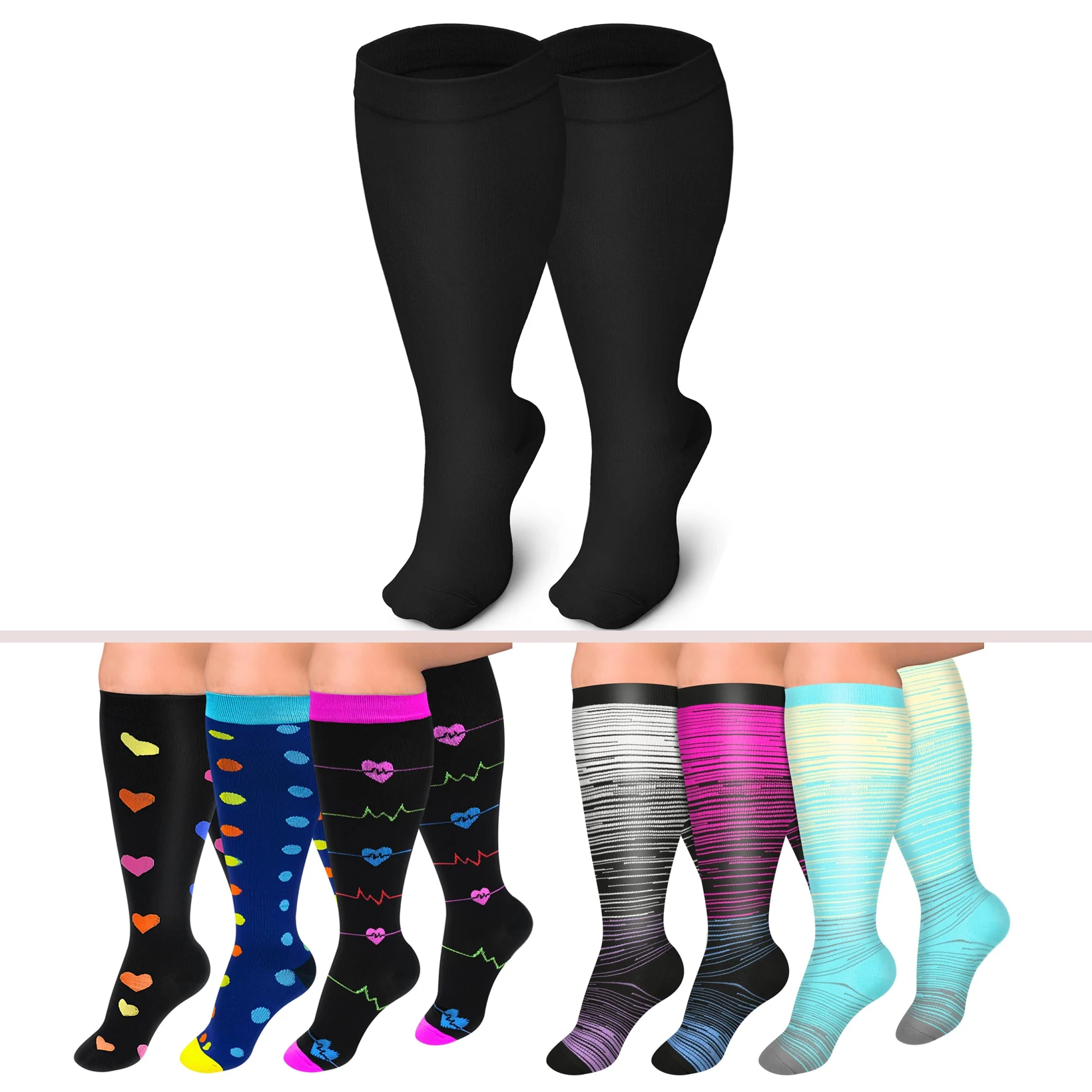 1 Pair Premium Plus Size Compression Socks - Unisex, Wide Calf, Graduated Support for Running, Hiking,for Enhanced Circulation