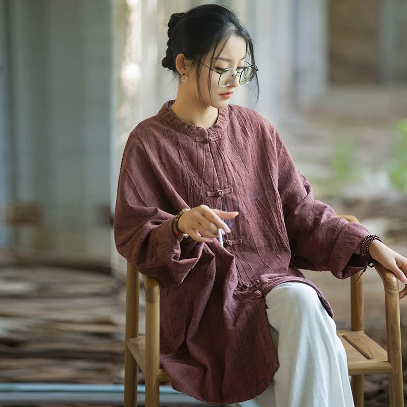 Ethereal Zen Ramie Cardigan - Hand-Dyed Frogged Closure Boho Chinese Style Jacket