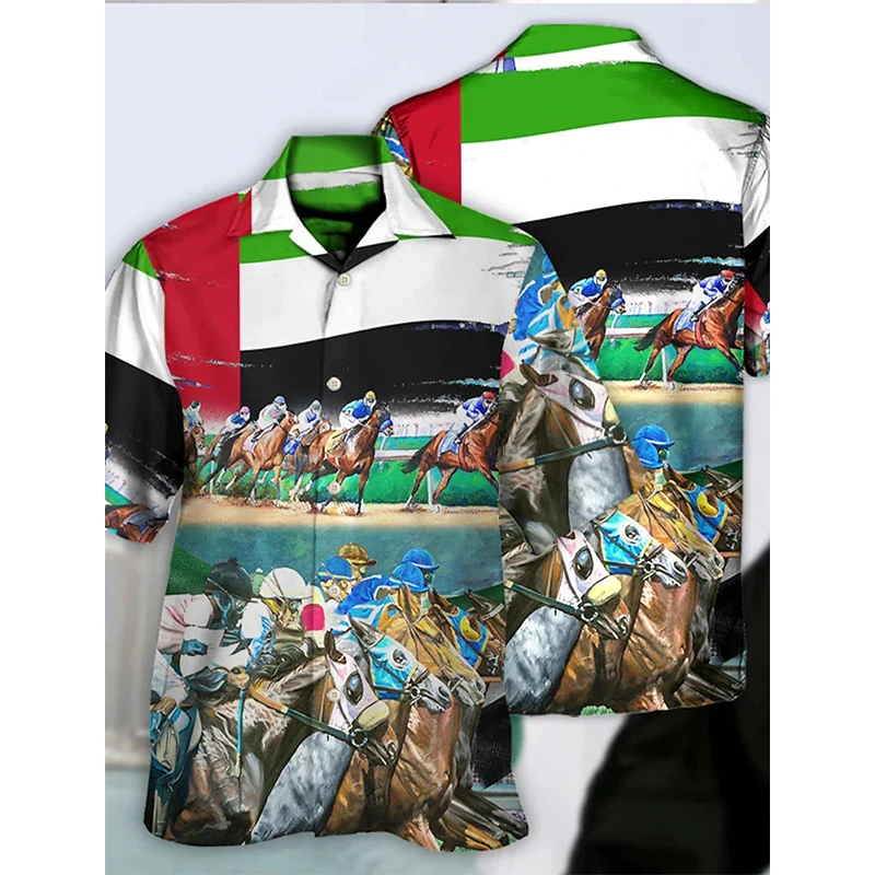 Men's Casual Hawaiian Shirts 3d Print Horse Graphic Turndown Beach Shirt Mens Short Sleeve Button Down Blouse Clothing