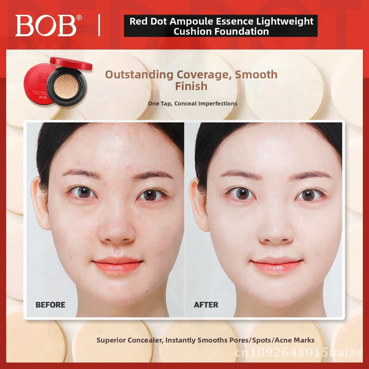 BOB ريد دوت جوهر الأساس السائل BB كريم ترطيب وسادة هوائية المخفي ماكياج لأنواع البشرة المختلطة العالمية