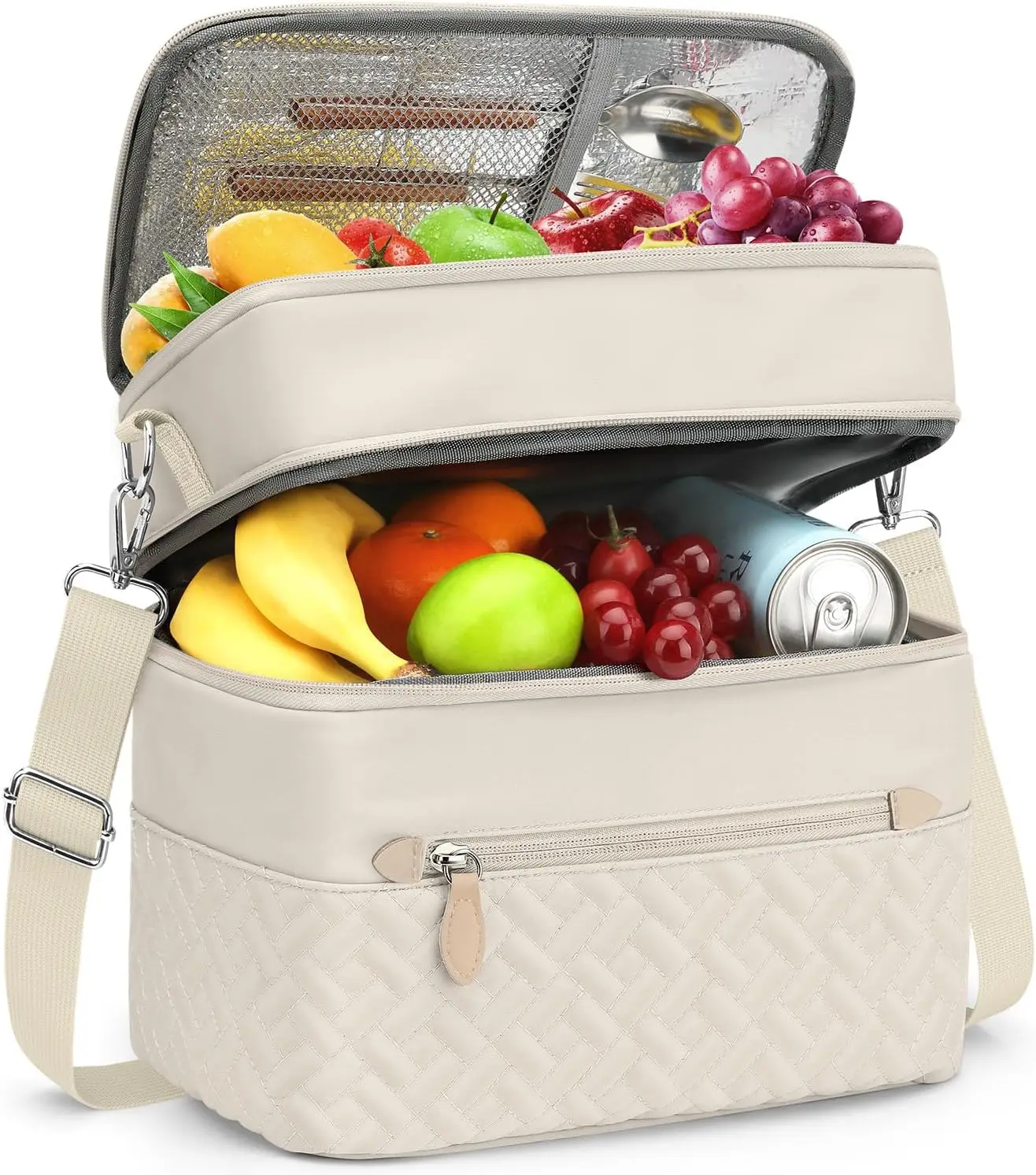 

Lunch Box for Women Men Adults,Double Deck Insulated Lunch Bag Leakproof Lunch Cooler Box with Removable Strap Lunch Tot