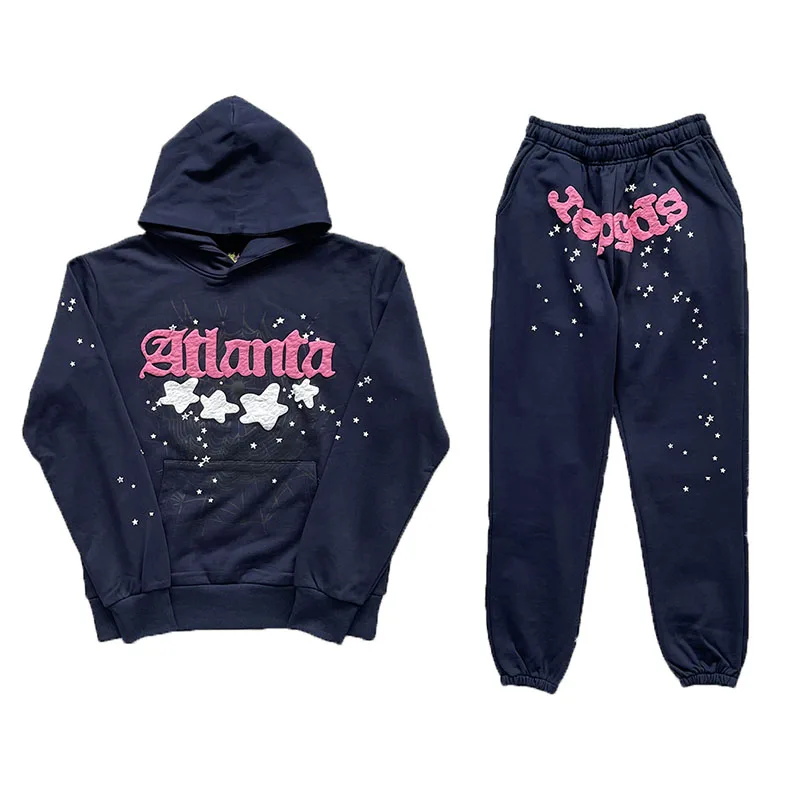 Sudadera Atlanta con diseño de telaraña y estrellas, conjunto unisex de sudadera y pantalones, ropa deportiva casual de manga larga para adolescentes, temporada de otoño.