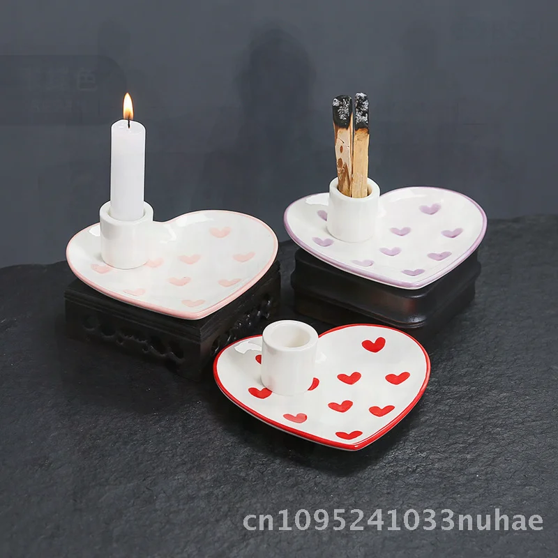 

Creative Hand-Painted Pink Candlestick Cute Girl's Aromatherapy Tray Ceramic Holy Wooden Sticks Ornaments for Fresh Love