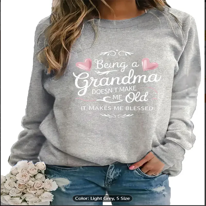 

Женская повседневная толстовка с длинным рукавом и круглым вырезом из полиэстера, вязаная ткань, вдохновляющая бабушка с цитатой на осень-зиму