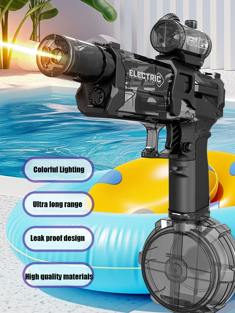 Long Range Electric Water Blaster with Light Summer Electric Continuous Water Gun Simulated Flame Sensor with Manual Power Unit