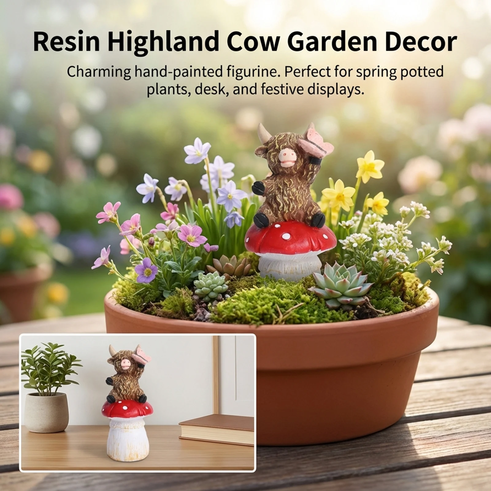Resin Highland-Yak Figurine For Desktop Decoration Spring Garden Festival Use