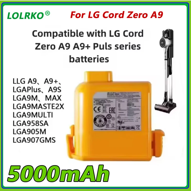 Аккумулятор для пылесборника большой емкости 5000 мАч для LG A9, EAC63758601 EAC63382204 EAC63382201 EAC63382202 EAC63382205 EAC63382208