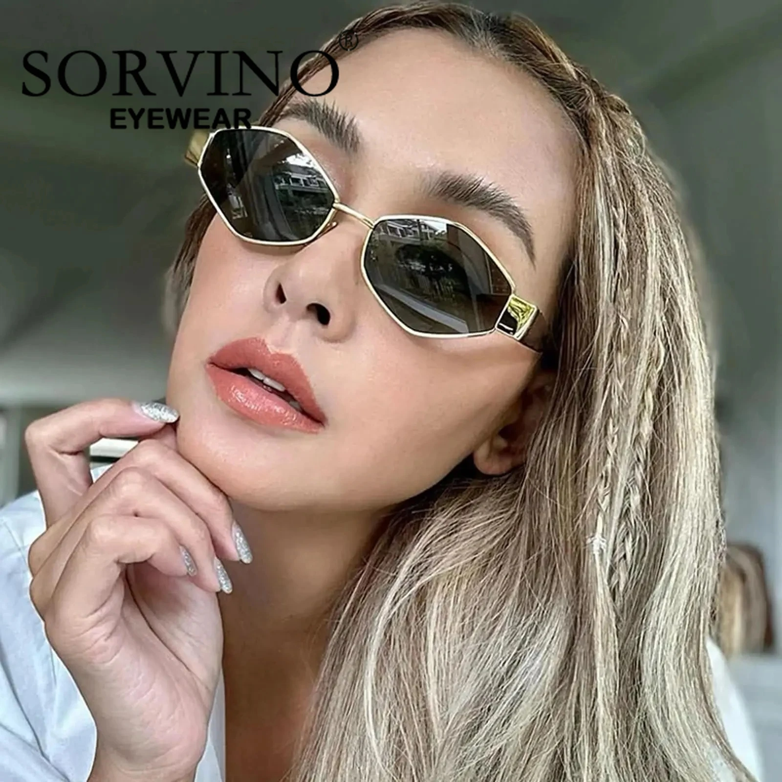 SORVINO Fashion Polygonal Women Sunglasses 2024 Vintage Brand Rhombus Ladies Sun glasses Shades Unique Metal Frame Punk Eyewear