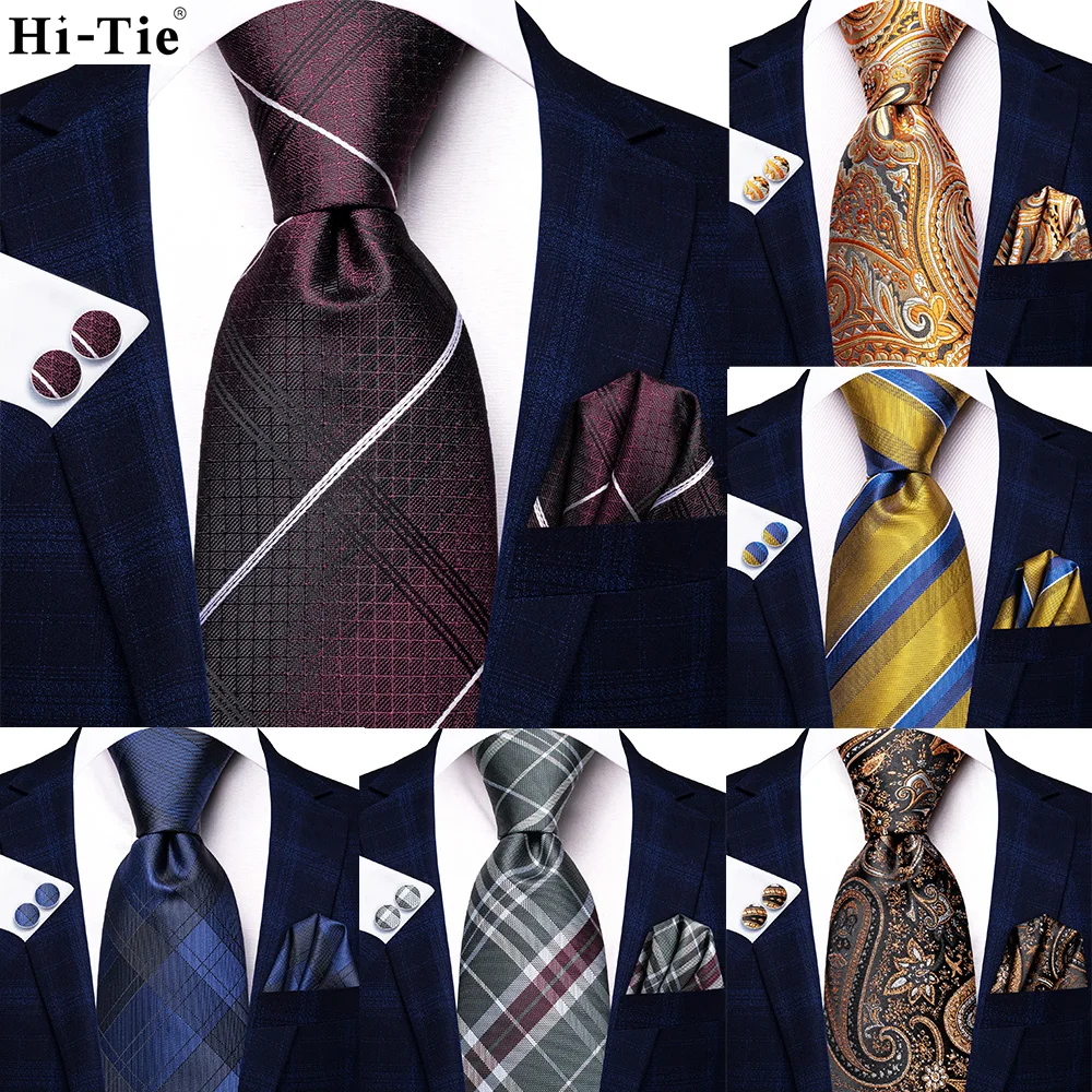 

Hi-Tie Dark Red Striped 8.5 cm Tie Men Gravatas Classic 2023 Newest Design Silk Necktie Shirt Accessorie Mans Office Set Hanky