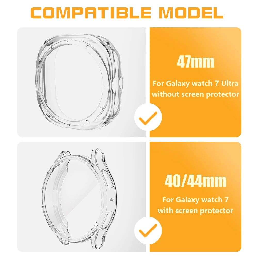 Full Soft Clear Protective Case for Samsung Galaxy Watch7 40mm TPU Screen Protector Bumper for Samsung 7 44mm Cover