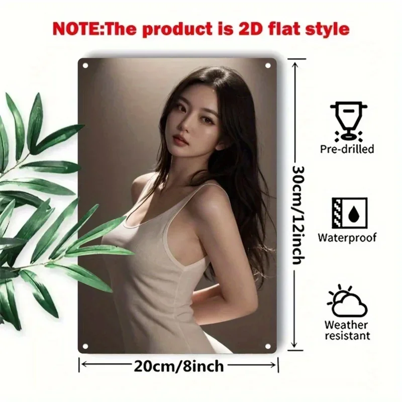 ديكور حائط ملصق من القصدير القديم، لوحة علامة معدنية - ملصق صورة أنثى أنيق بتصميم بسيط، متين I