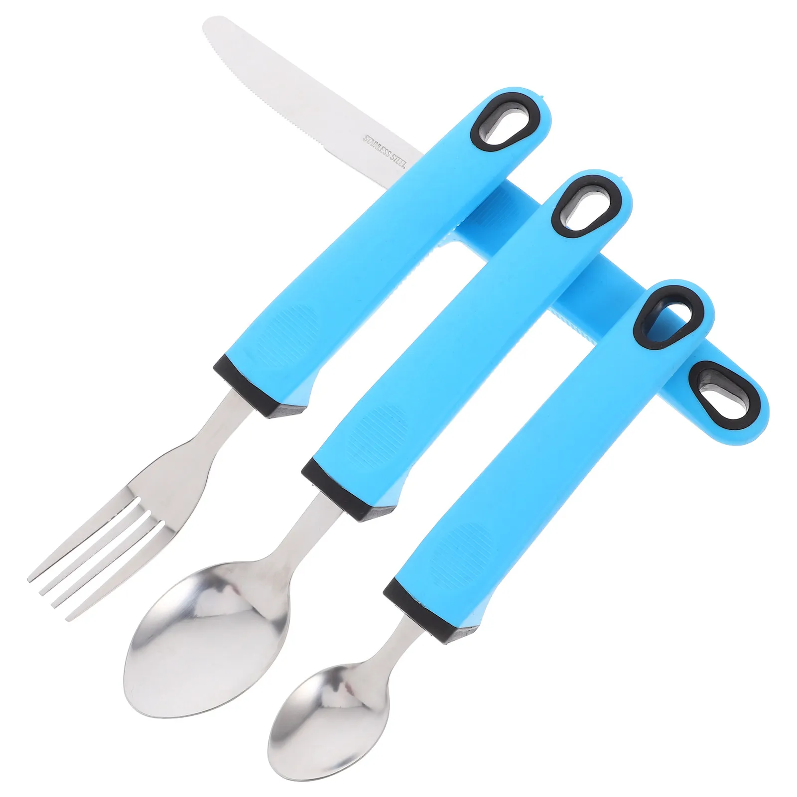 1 Set Anti-Shake Tableware Set Tpr Non-Slip Handle Stainless Steel Adaptive Spoon Fork For Elderly Disabled Portable Home Travel