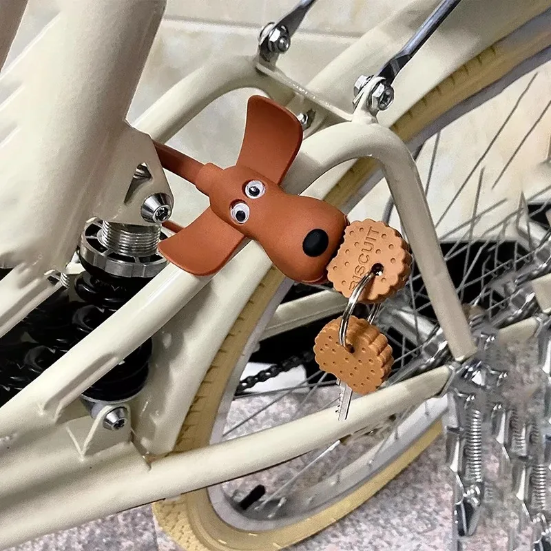 漫画の盗難防止自転車ロック,クッキー,子犬,バスケット,チェーン,安全,ゴム,かわいい,自転車アクセサリー